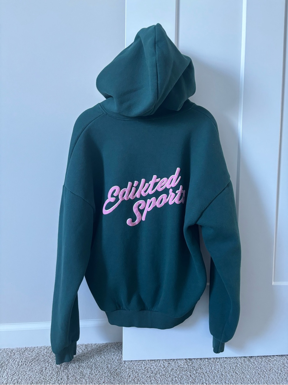 Edikted Dark Teal Hoodie with Pink Script Logo